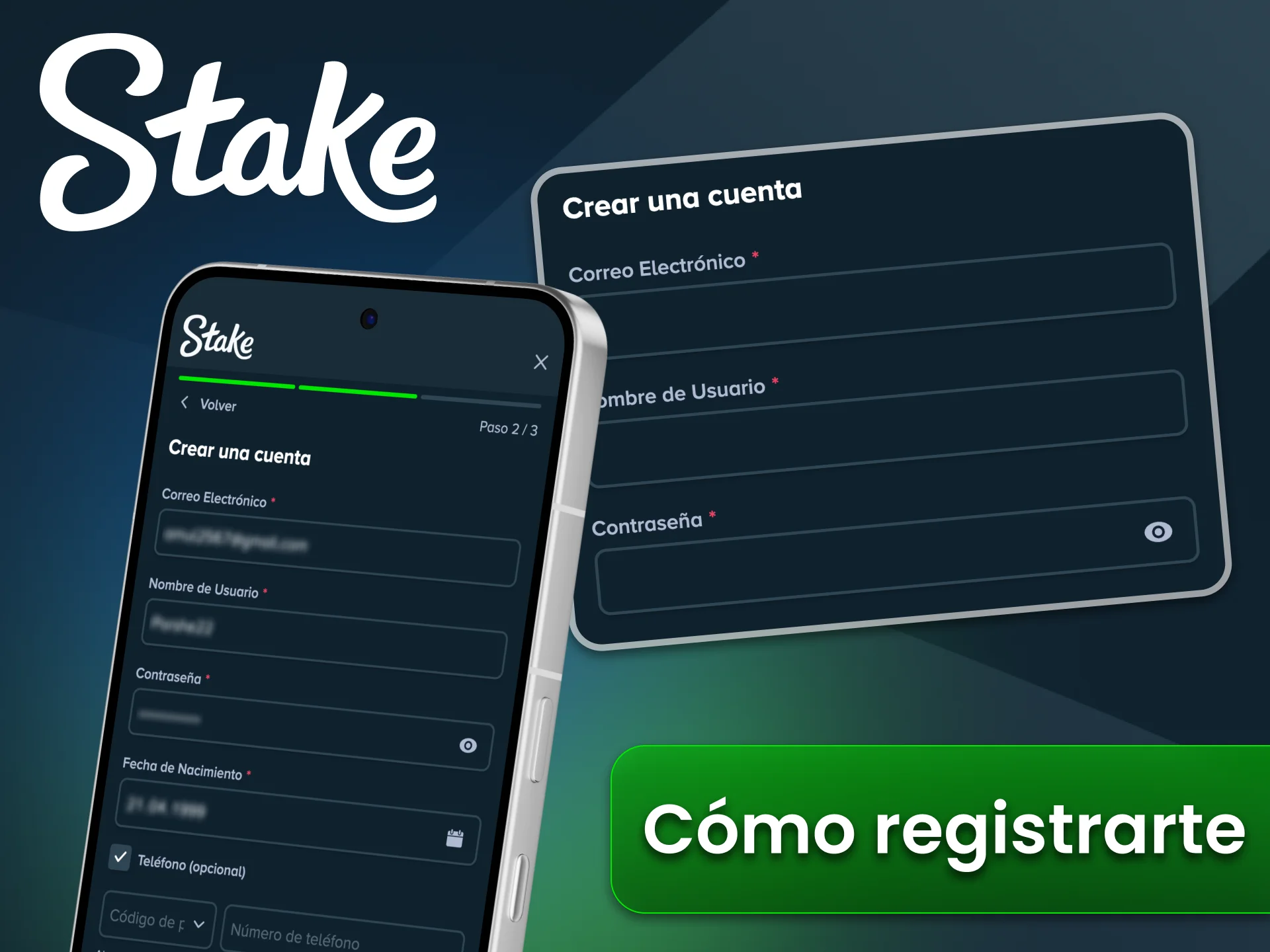 Sigue los pasos de la aplicación Stake para registrarte y verificar la cuenta.