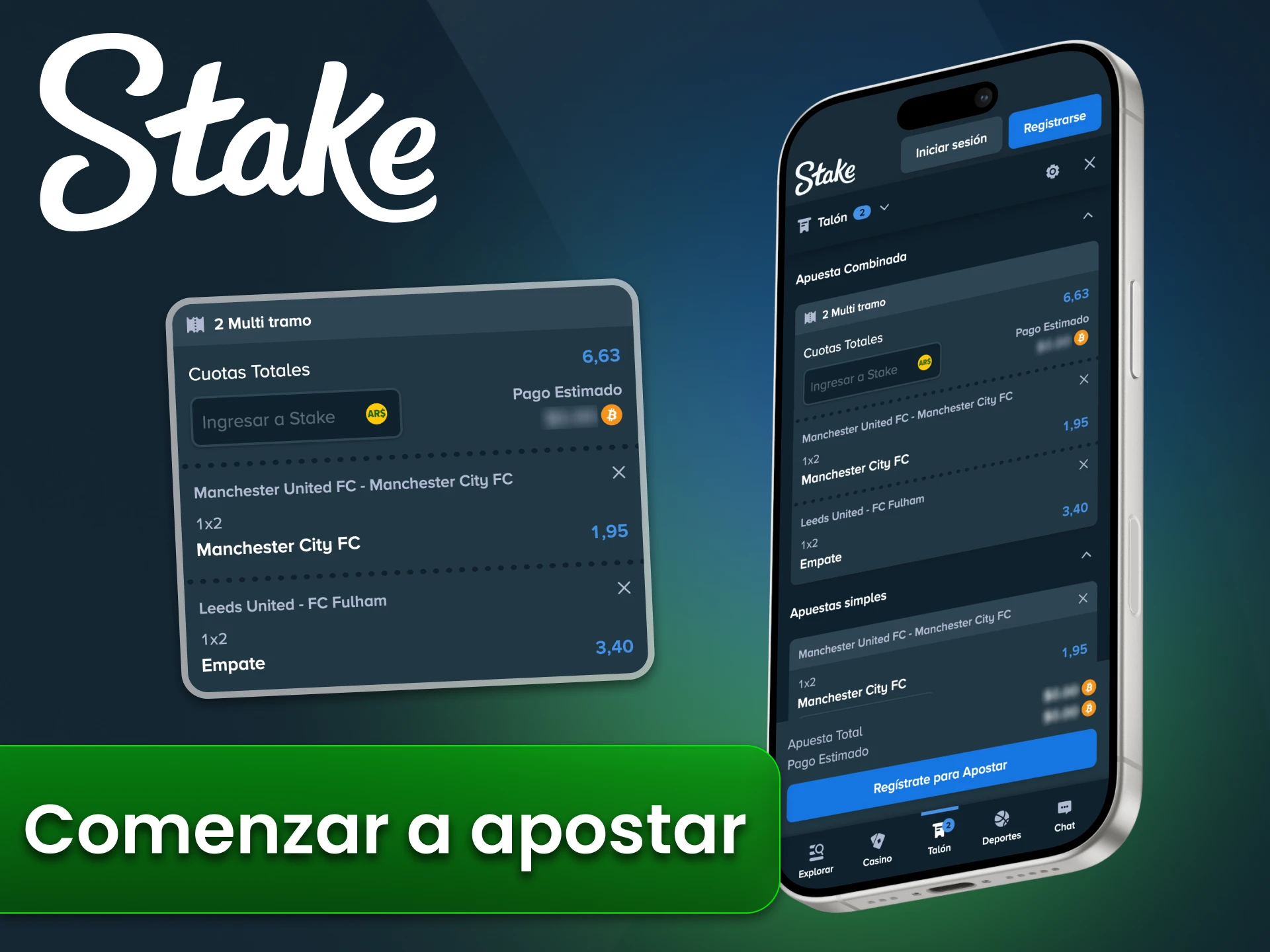 Utiliza la aplicación Stake para realizar tu primera apuesta.