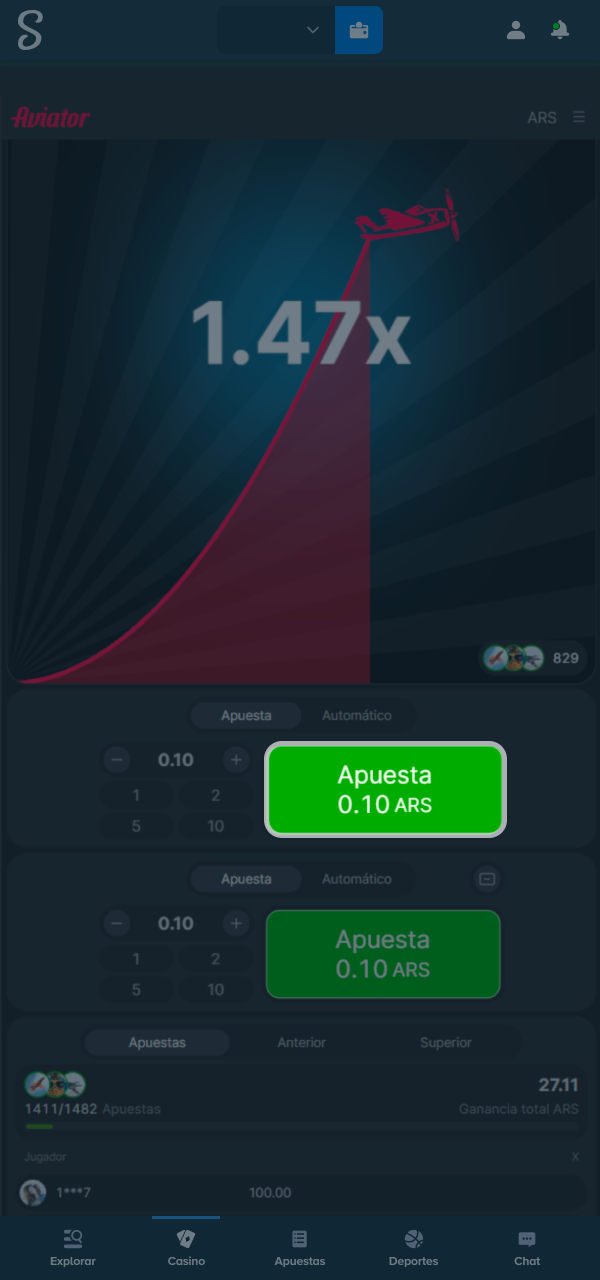 Ajustá tu apuesta y jugá Aviator con control total en Stake.