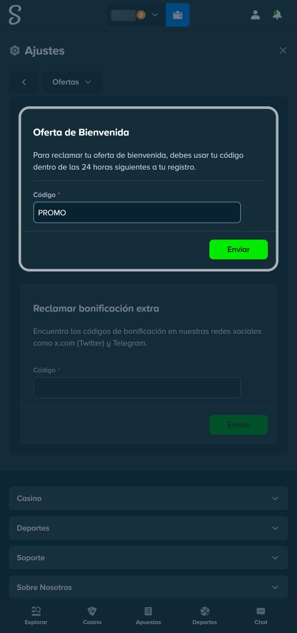 Usá el código promocional y sumá ventajas en Stake.