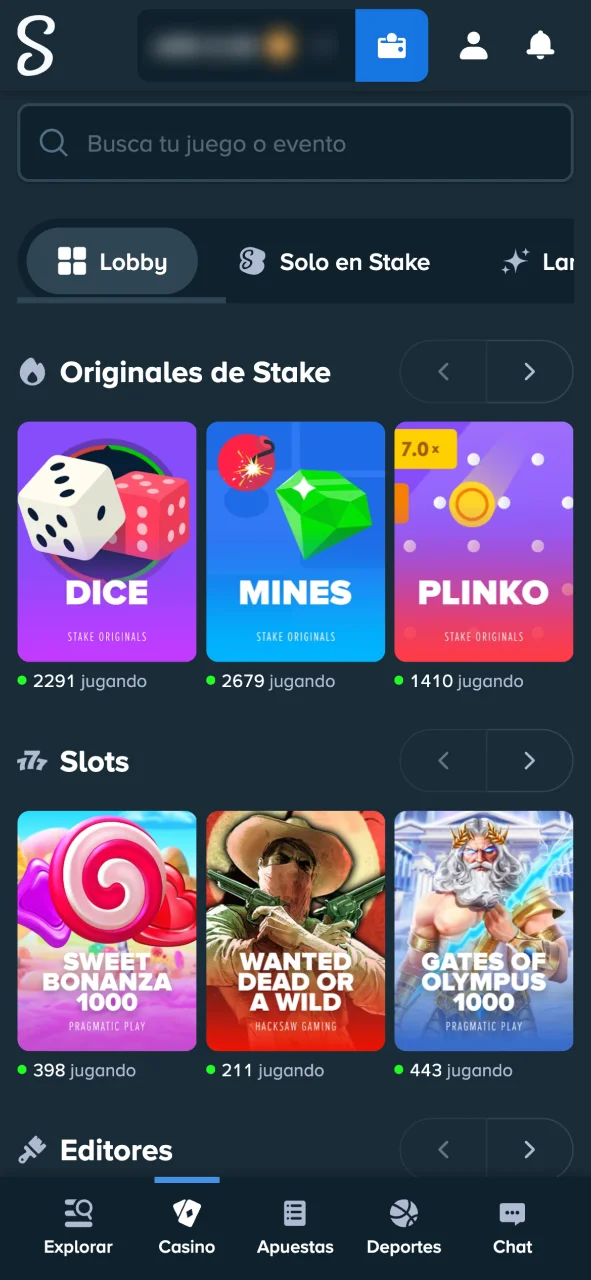 Elegí tus juegos de casino en Stake y empezá con apuestas bajas.