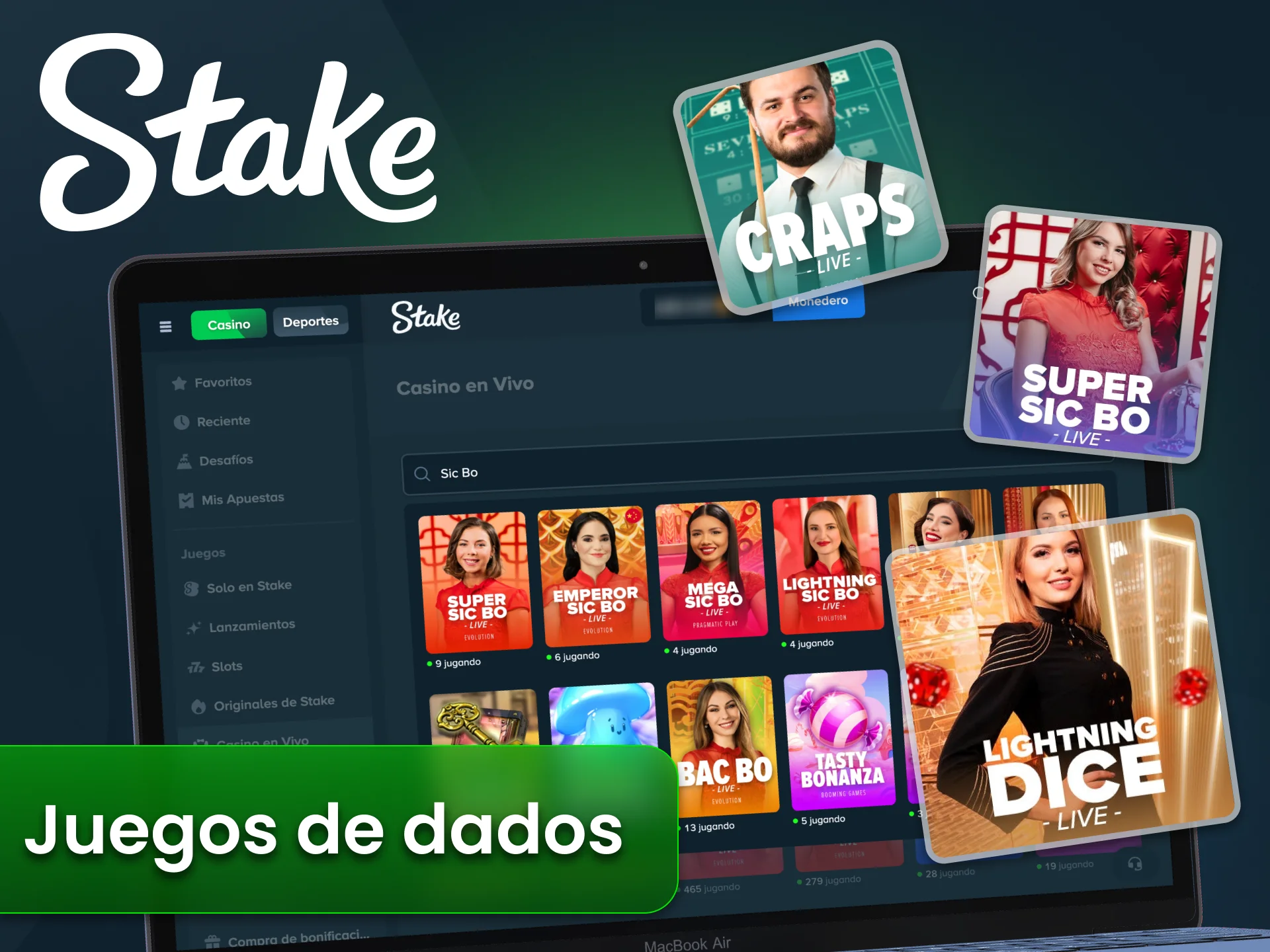 Jugá juegos de dados en vivo en Stake con rondas rápidas y multiplicadores.