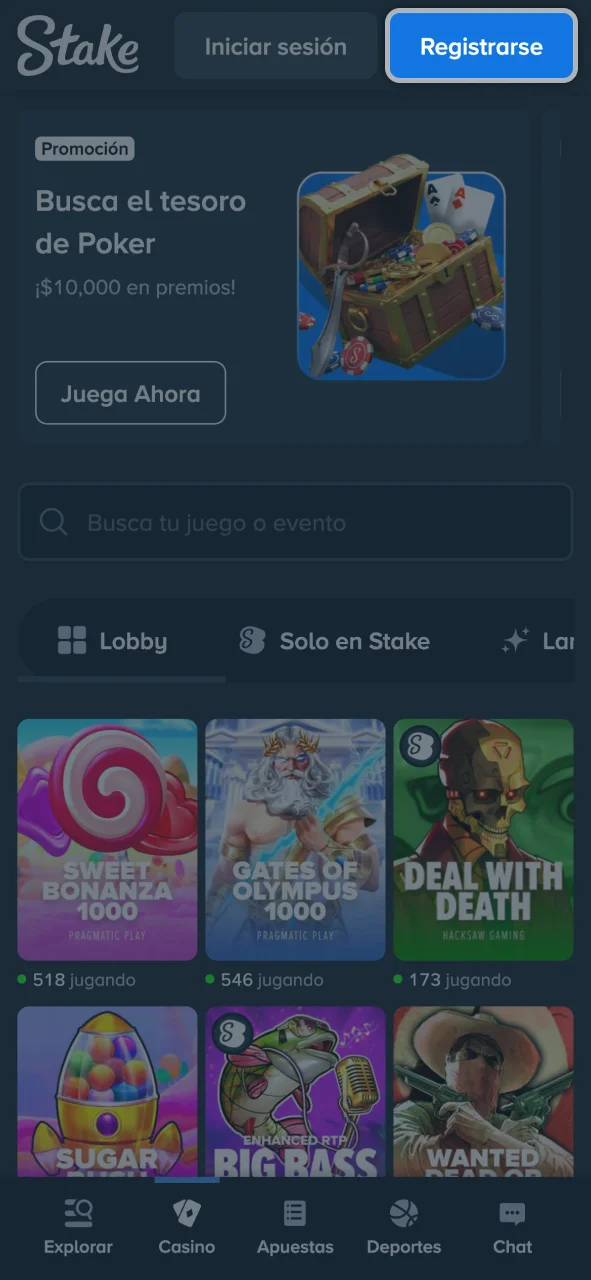 Registrate en Stake desde el sitio oficial y confirmá tus datos.