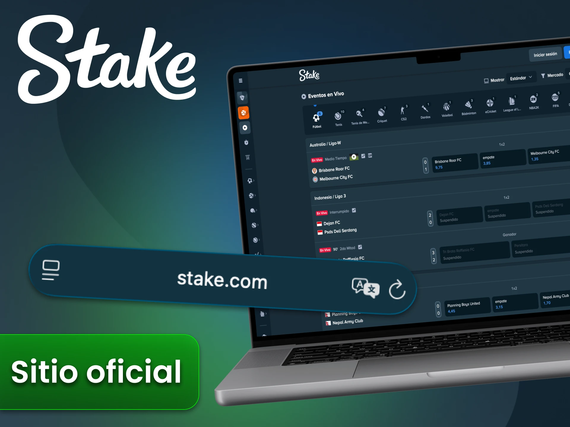 Puede acceder al sitio web oficial de Stake desde su navegador.