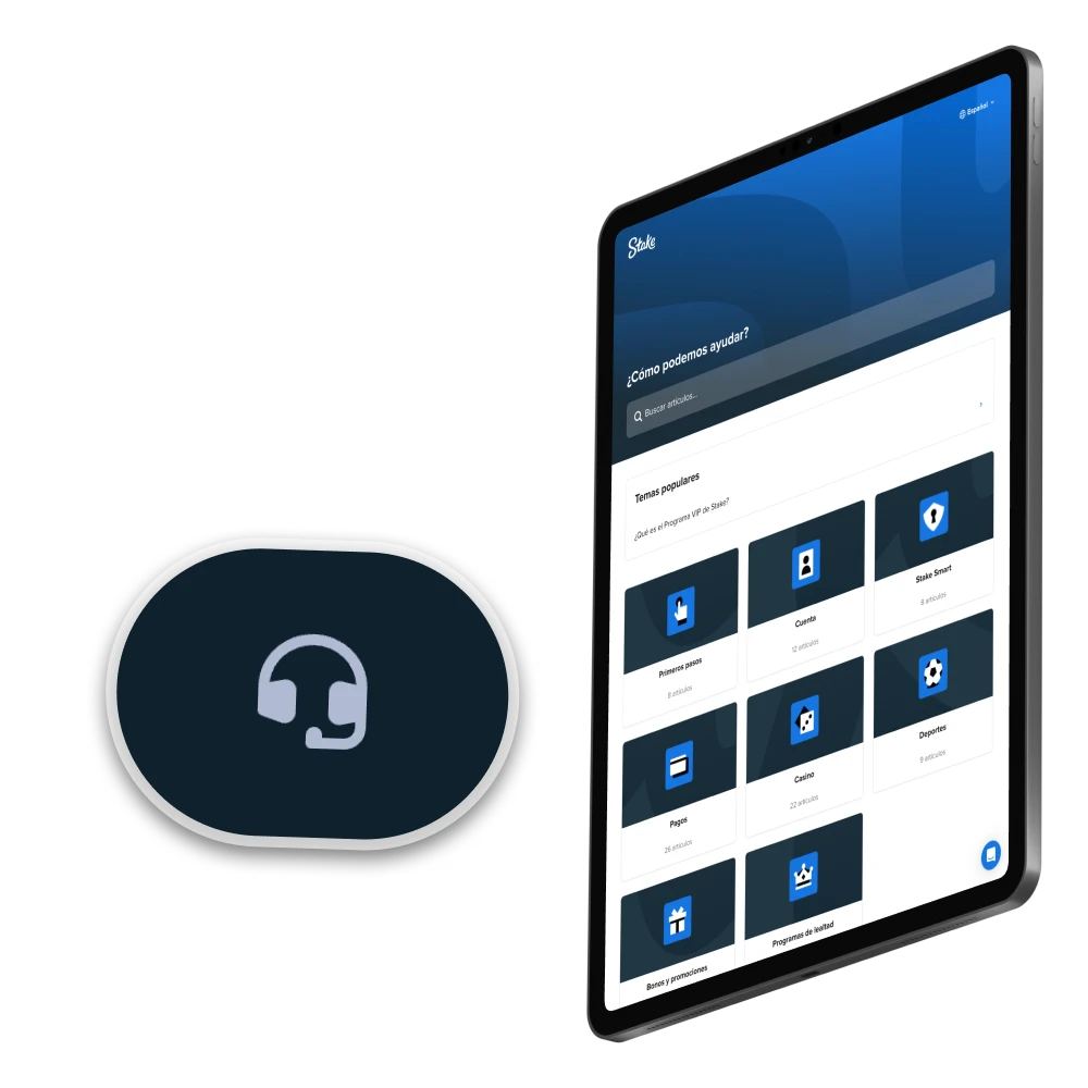 Ilustración de los canales de contacto de Stake en Argentina.