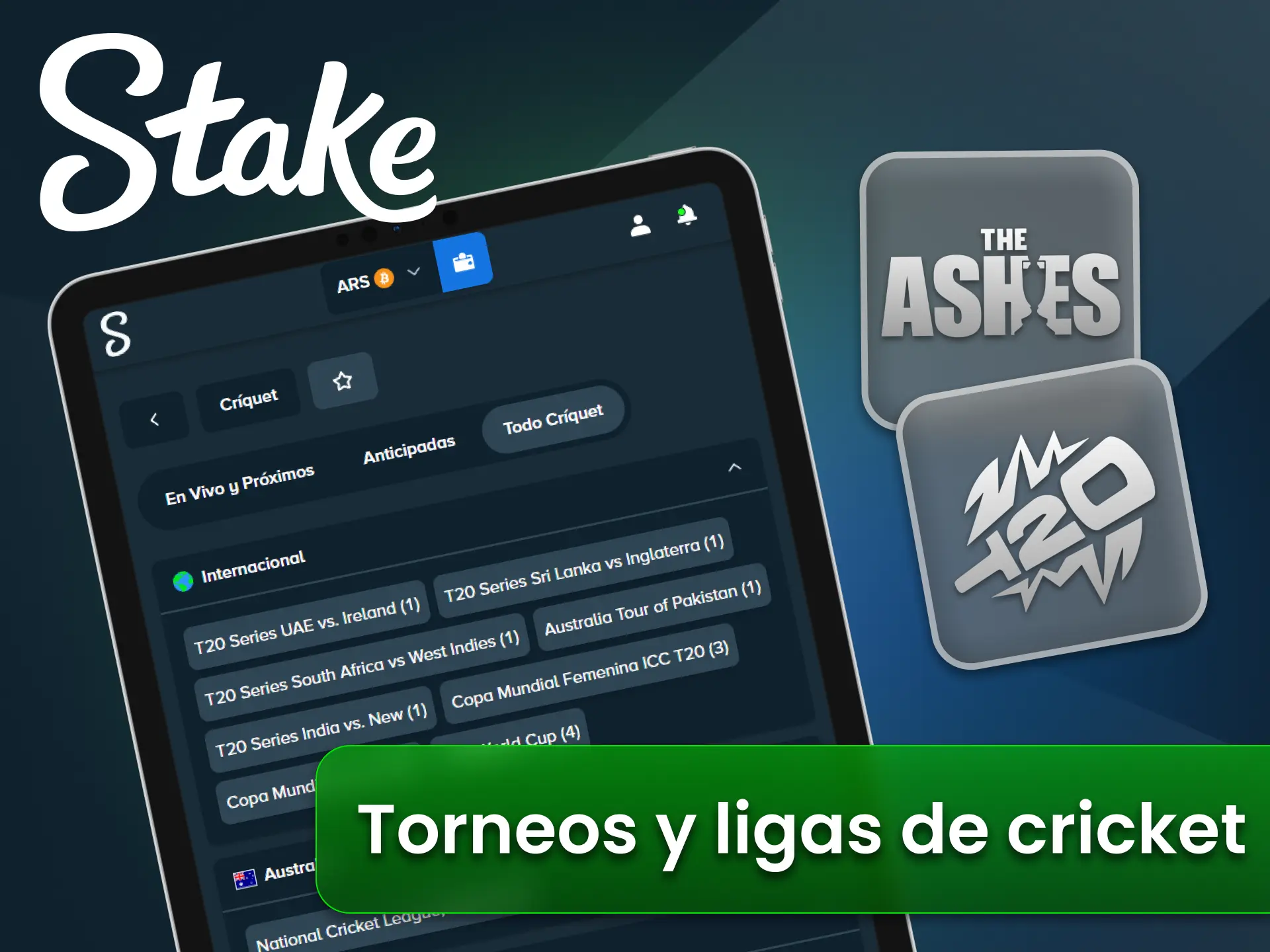 Encuentra torneos mundiales de cricket en el sitio oficial Stake.