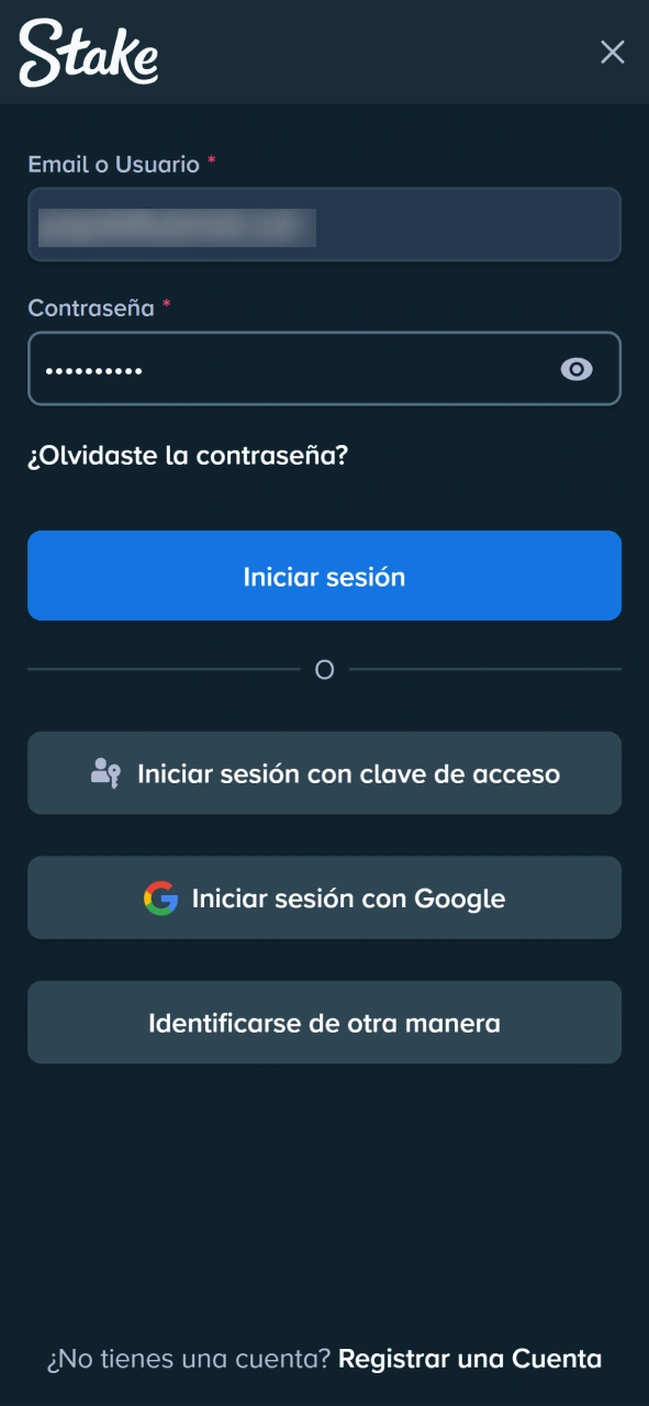 Inicia sesión con tu usuario y contraseña para depositar en Stake.