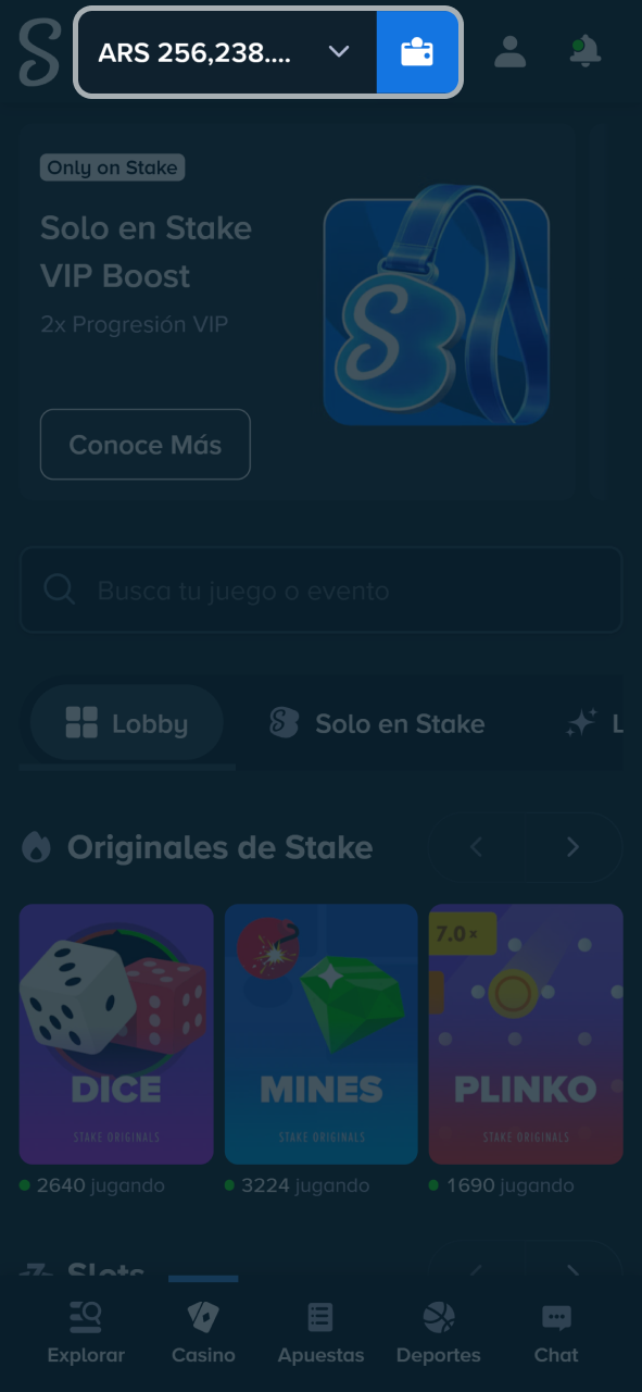 Confirma que tu saldo se haya actualizado correctamente en la interfaz de Stake.