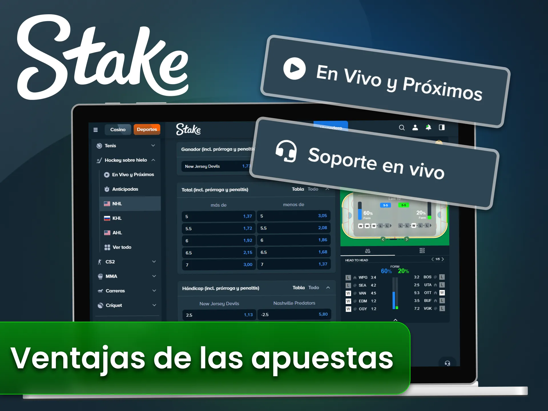 Descubre beneficios para apostar hockey en el sitio oficial Stake.