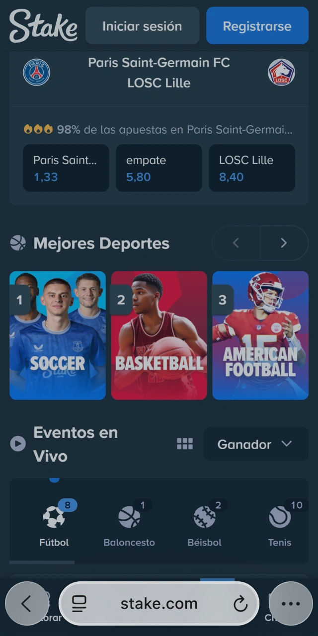 Ingresa a la página web oficial desde tu navegador Safari para entrar en Stake.