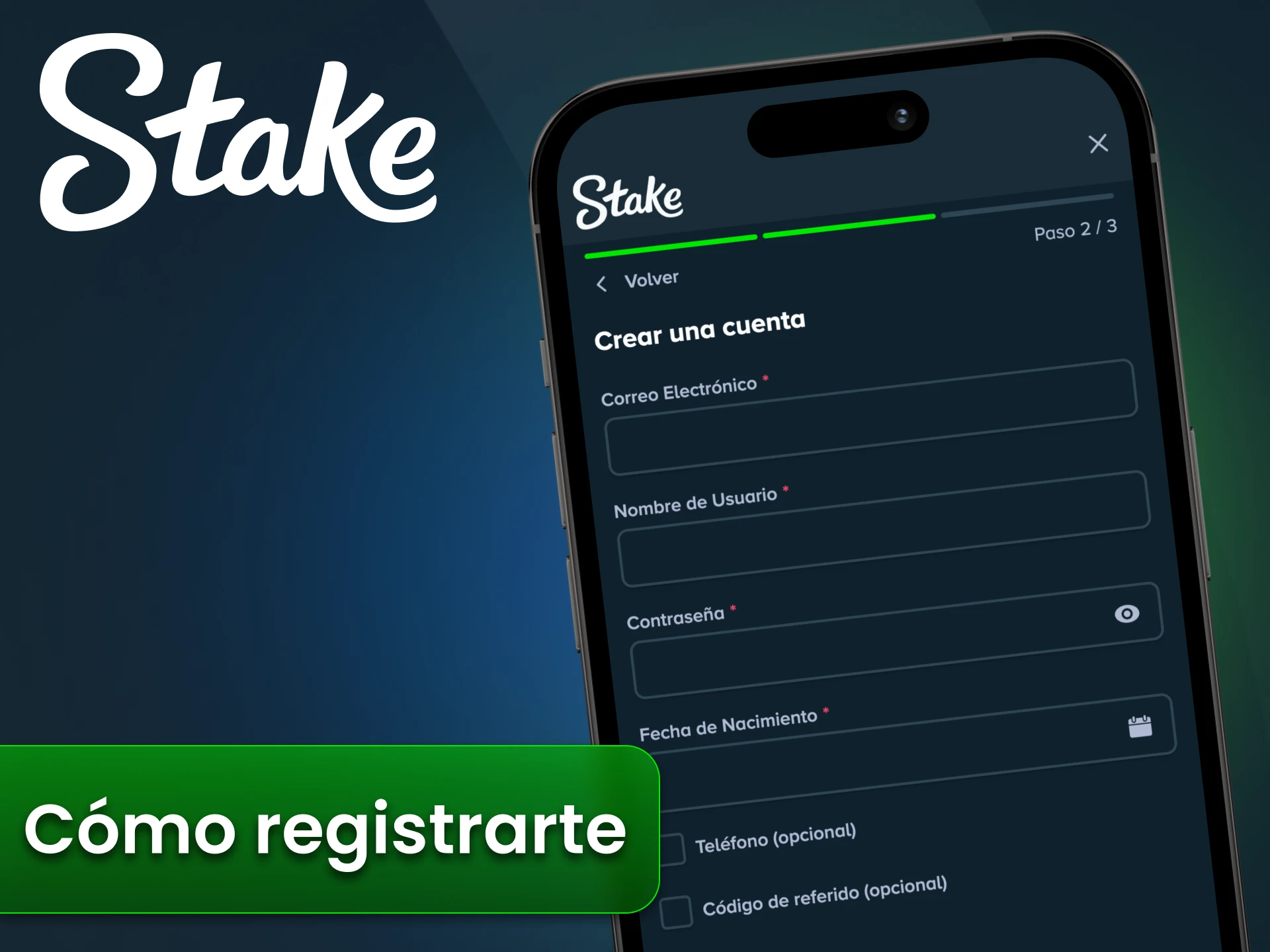 Sigue los pasos para registrarte en Stake a través de la aplicación.