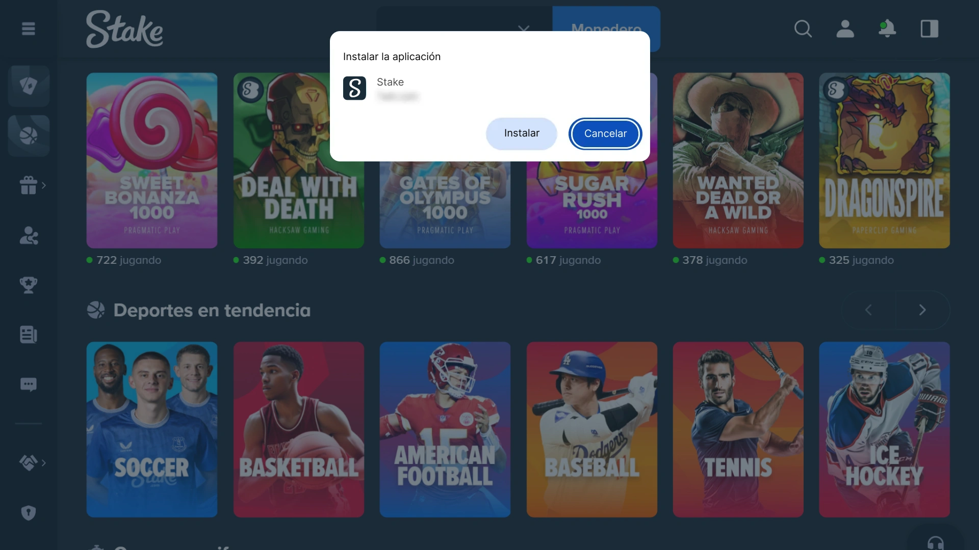 Confirma la acción en la ventana emergente para añadir la aplicación Stake.
