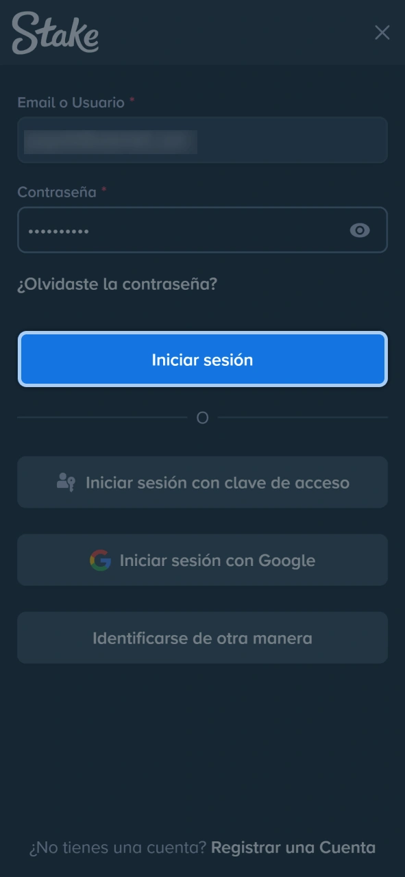Ingresa tus credenciales de usuario para acceder a tu perfil en Stake.