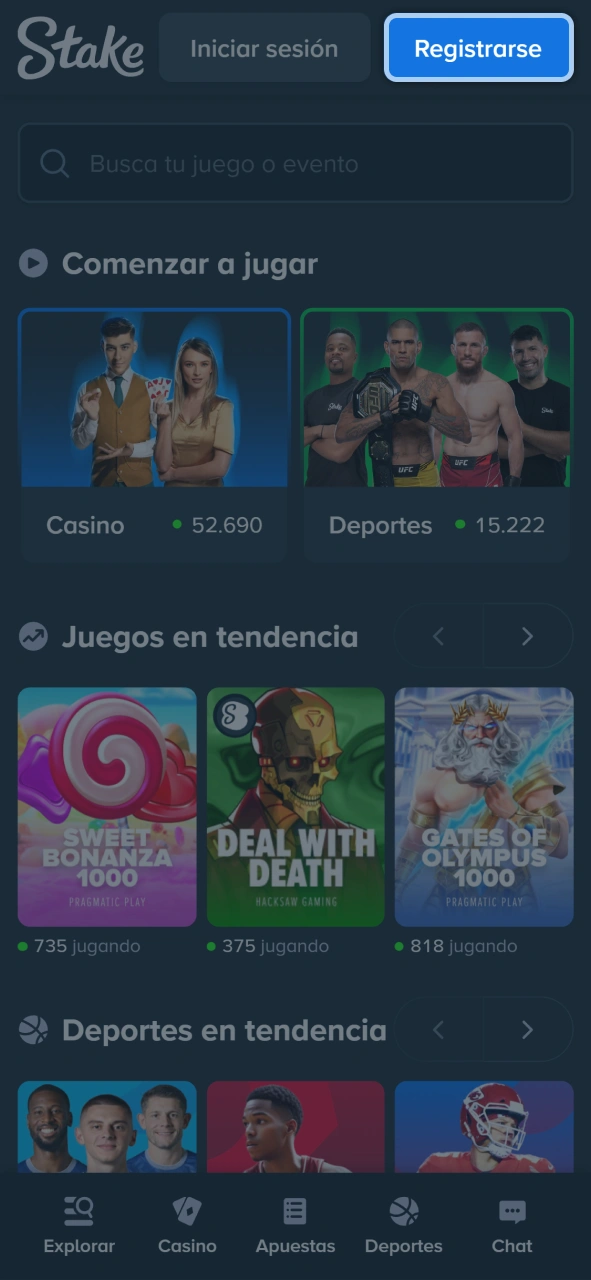 Comienza a jugar registrando tu perfil nuevo en la plataforma Stake.