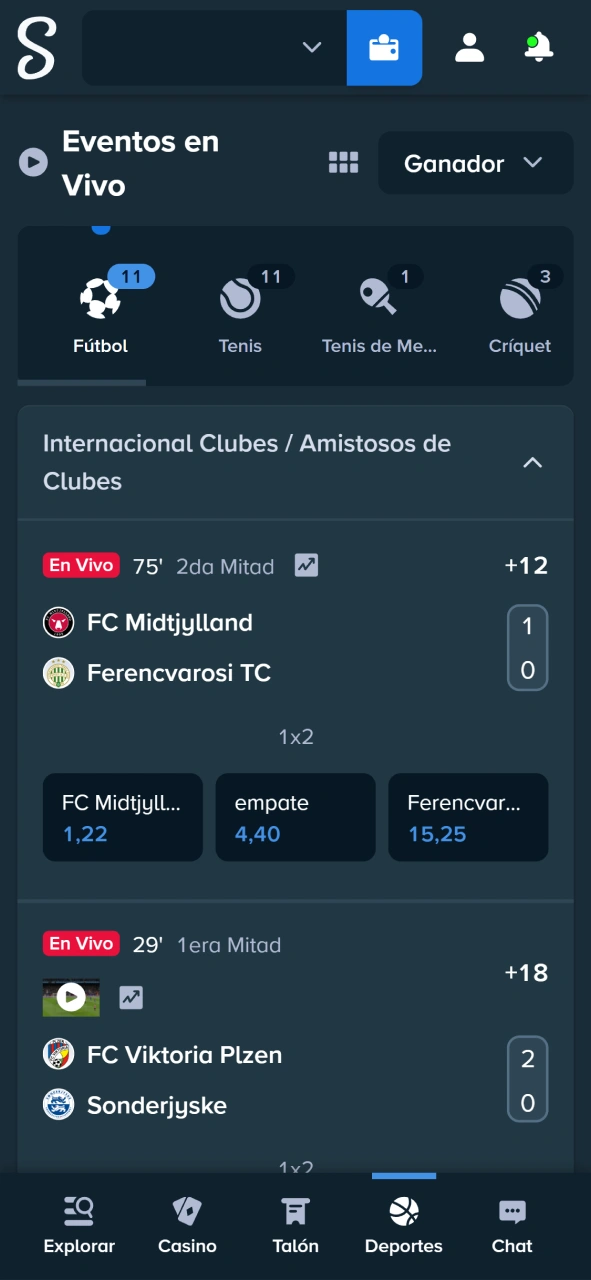 Escoge un evento deportivo en vivo para apostar ahora mismo en Stake.