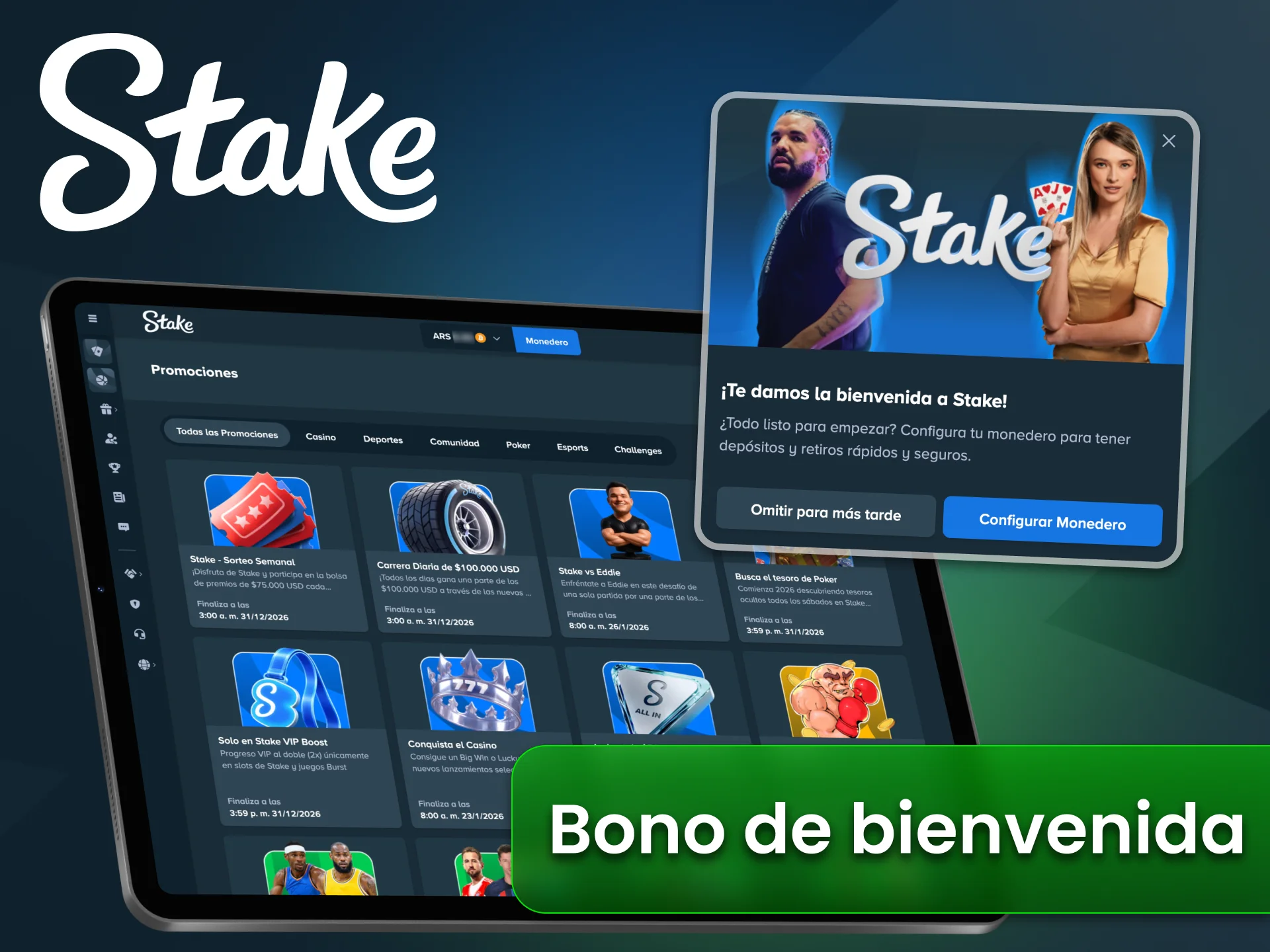 Consigue el bono de bienvenida de Stake para deportes y casino.