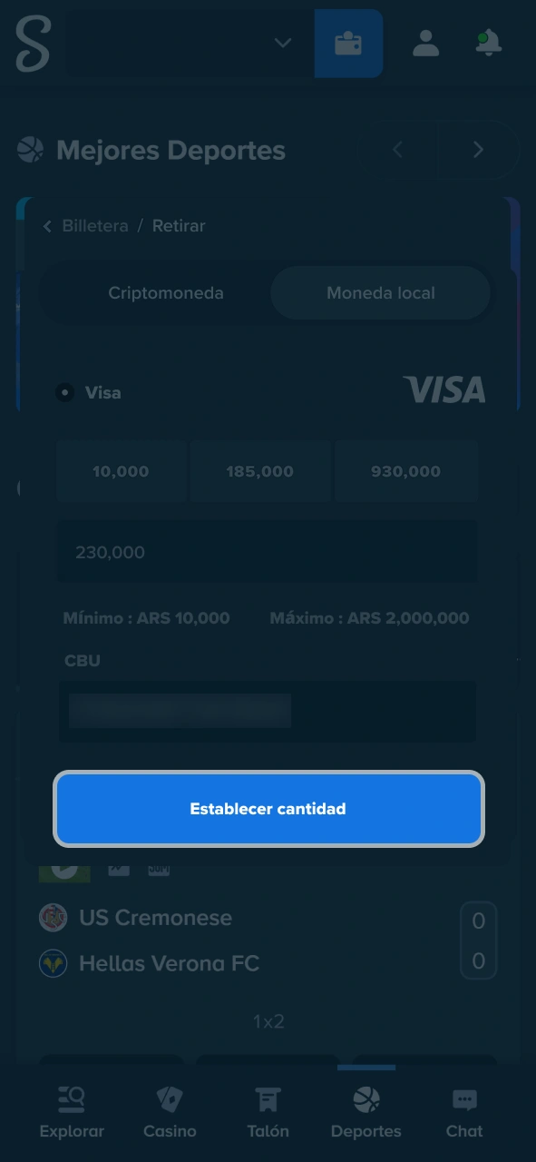 Finaliza tu solicitud de retiro pulsando el botón azul de confirmación en Stake.