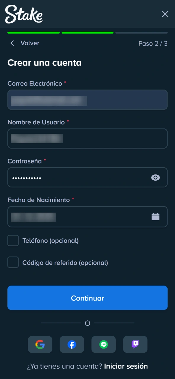 Completa el formulario de acceso para gestionar tus retiros en la plataforma Stake.