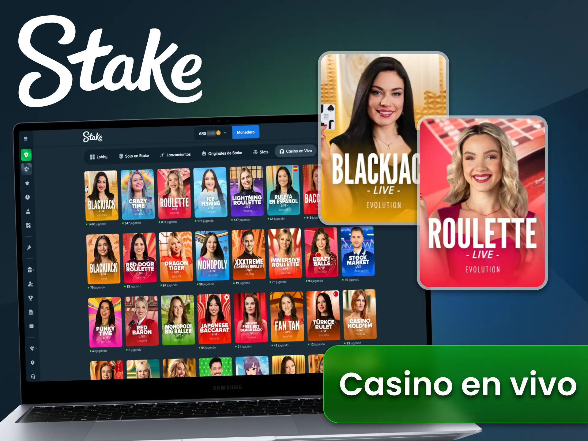 Juega en mesas de casino en vivo en Stake con crupieres reales.