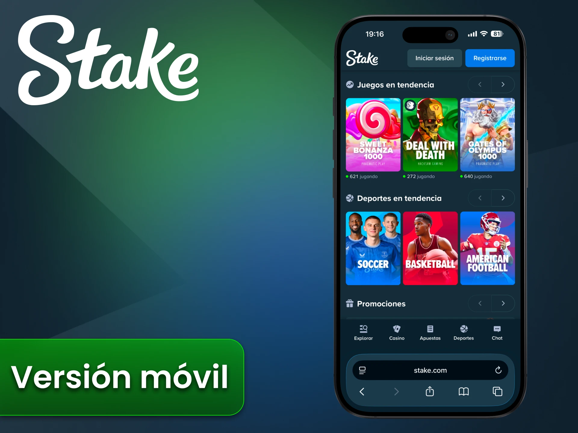 Puedes utilizar la versión móvil del sitio web de Stake.