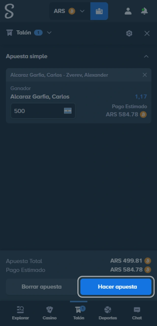 Finaliza tu apuesta de tenis en el sitio oficial Stake.