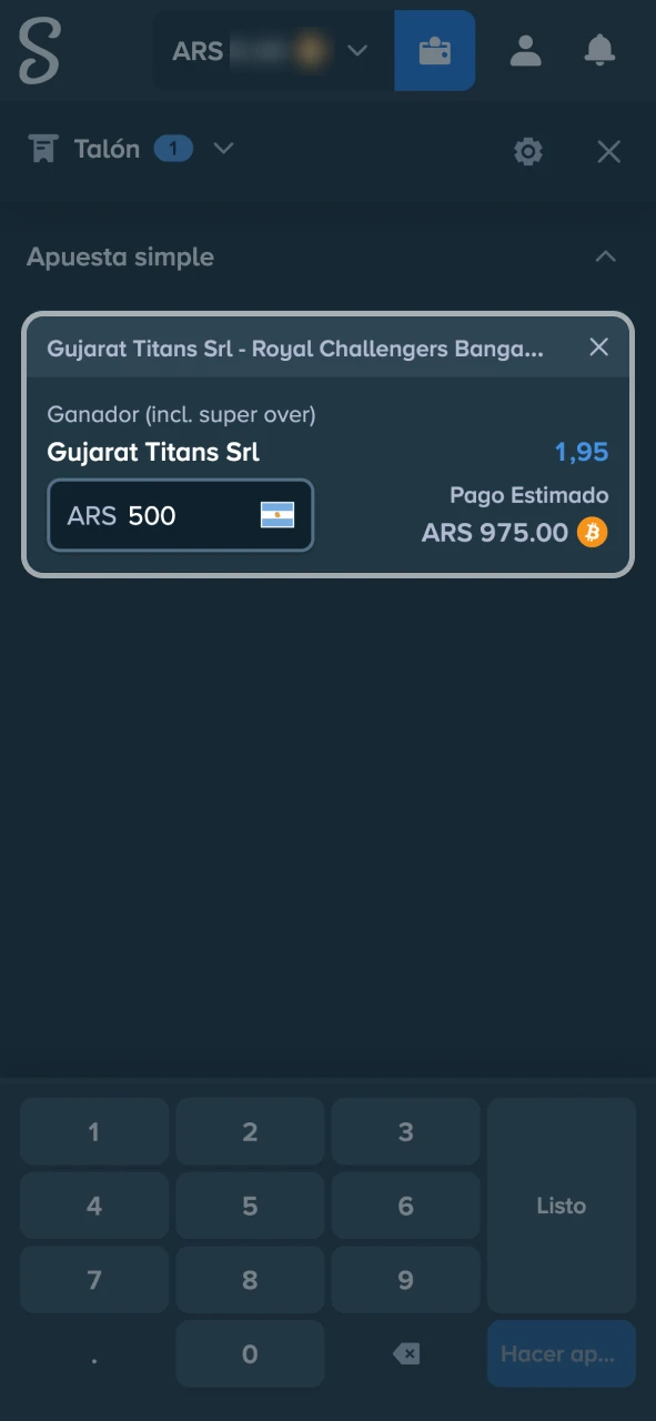 Introduce la cantidad y observa la recompensa potencial de Stake.