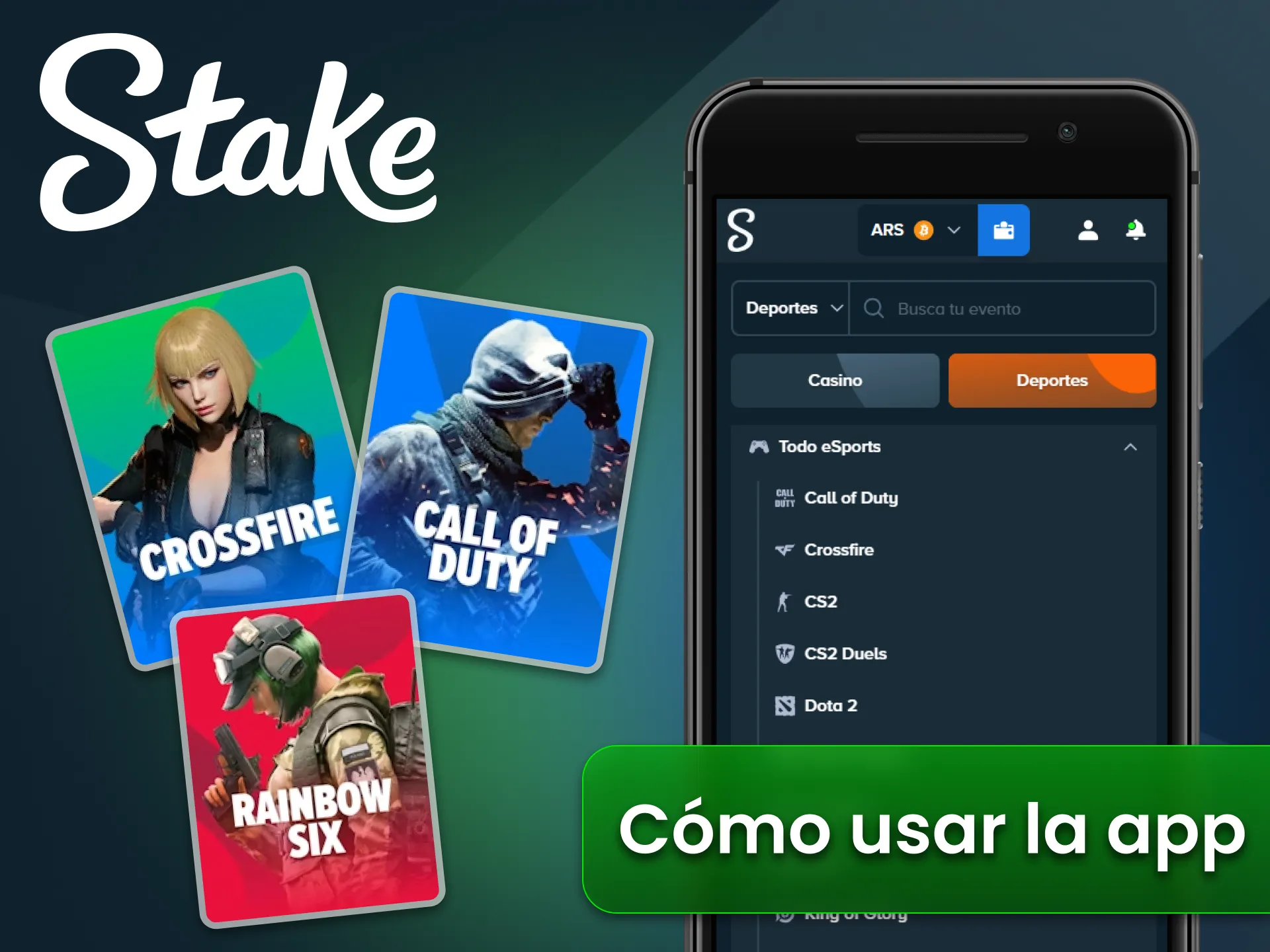 Apuesta en eSports desde la aplicación móvil oficial de Stake.
