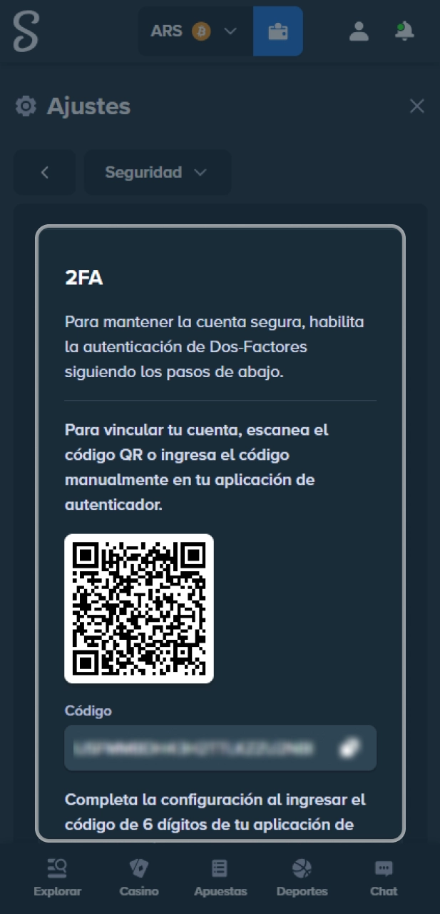 Activa la seguridad de cuenta en el sitio oficial Stake.