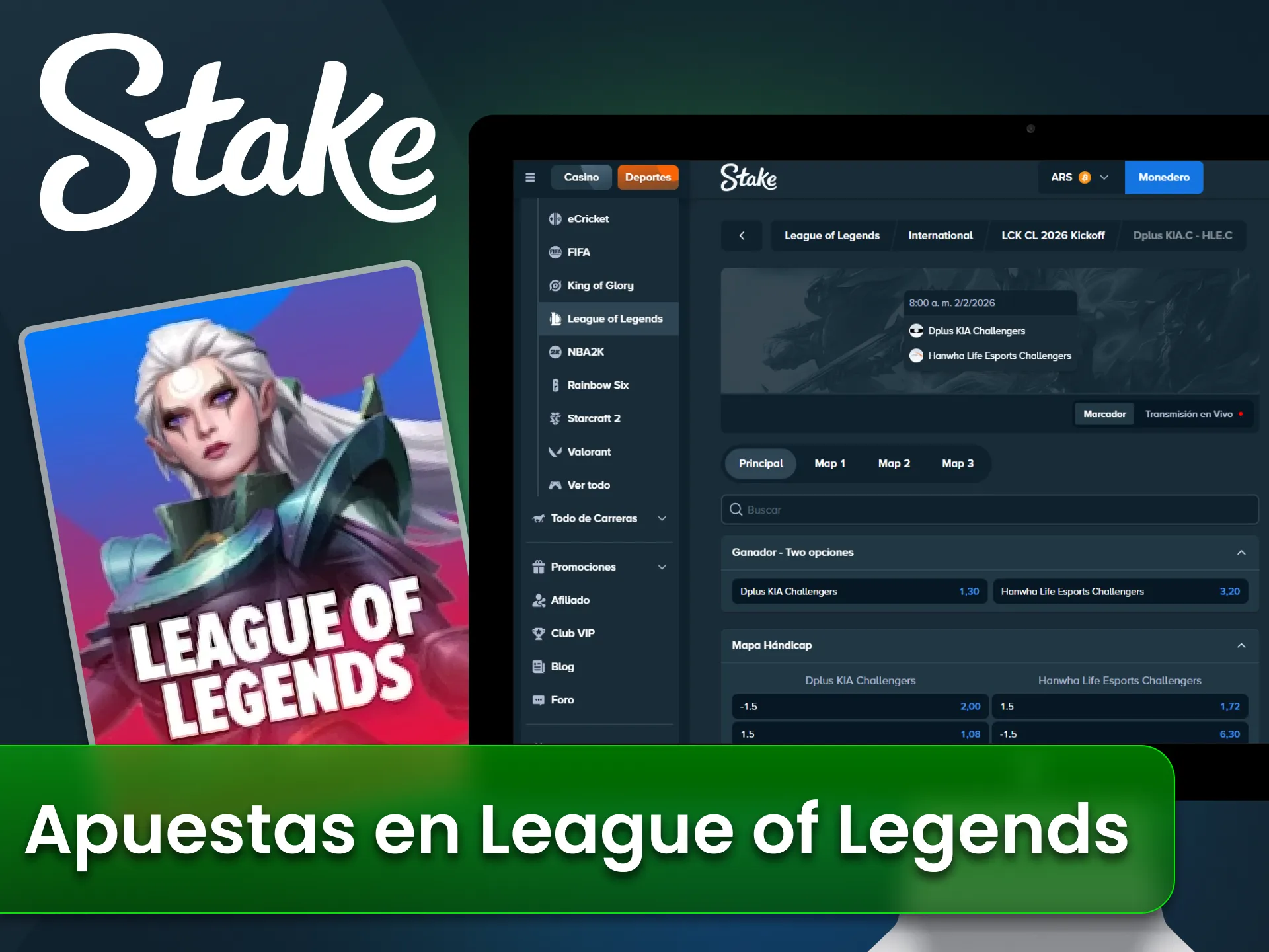 Encuentra cuotas para League of Legends en sitio oficial Stake.