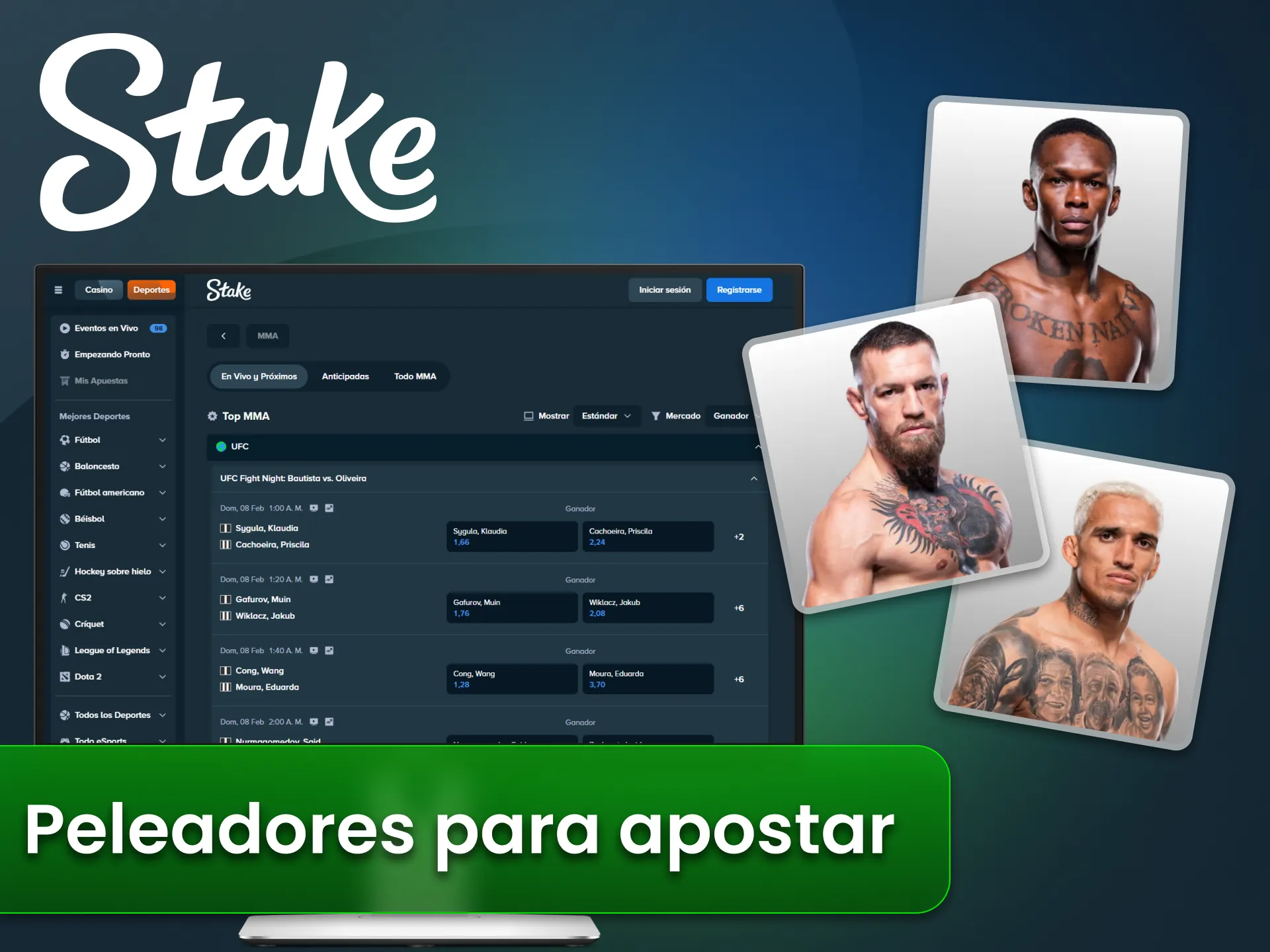 Sigue a los mejores peleadores en el sitio oficial Stake.