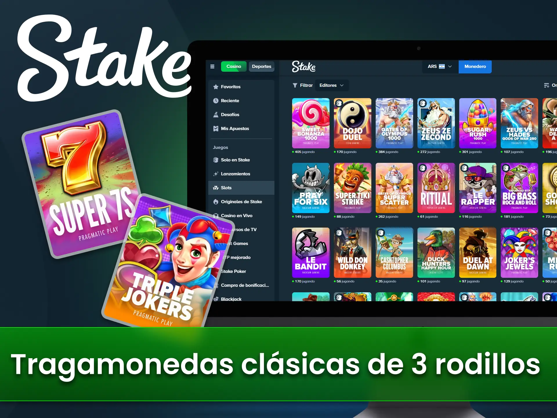 Juega tragamonedas clásicas en el sitio oficial de Stake Argentina.
