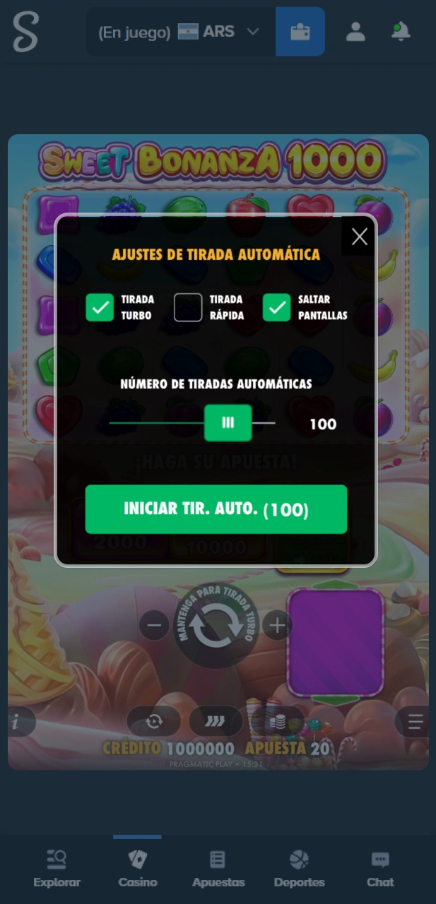 Configura los giros automáticos en el sitio oficial Stake Argentina.