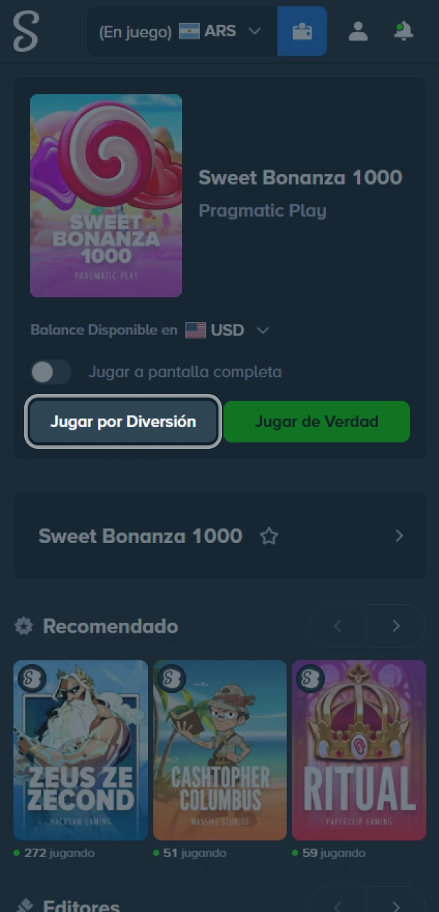 Prueba juegos en modo demo en el sitio oficial Stake Argentina.